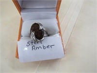 Sterling Silver Ring with Amber Stone