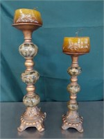 (2) Gold&Green candle holders