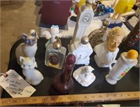 12 Avon bottles cats Lincoln clocks ruby red