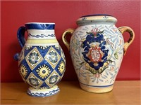 Two Handpainted European Style Decor Vessels