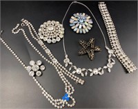 Vintage rhinestone jewelry lot one necklace sterlg