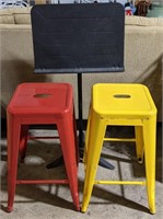 (FG) Yellow and Red Metal Bar Stools and Music