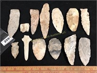 Lot of 13 Arrowheads, Scrapers, and Diggers