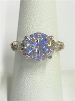 .925 Silver and Round CZ Ring Sz 8  O