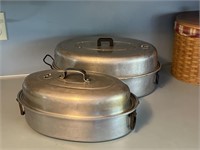 2 Vintage Aluminum Vented Roasting Pans