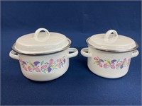 (2) Small Floral enamelware pots