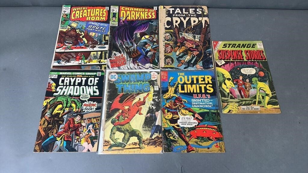 7pc Gold-Bronze Horror / Sci-Fi Comic Books w/ EC