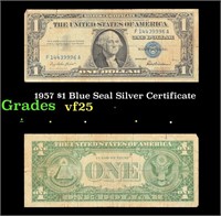 1957 $1 Blue Seal Silver Certificate Grades vf+