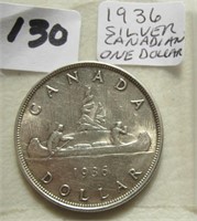 1936 Canadian Silver One Dollar Coin