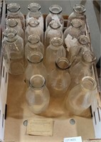 APPROX 17 ASSORTED CLEAR GLASS MILK BOTTLES