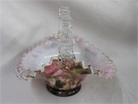 Cased glass basket , ruffled edge with applied