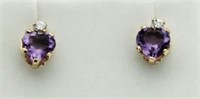 10kt Gold Amethyst & Diamond Heart Earrings