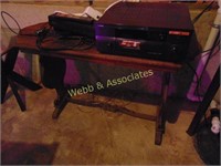 Glass top table, library table and audio equipment