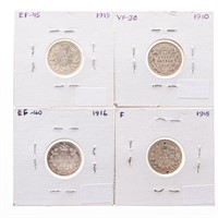 Grouping of 4 Canada Silver 10 Cents - 1910,1915,1