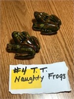 Pair of Green Glass Adult / Naughty Frogs
