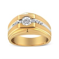 14K Gold Plated Sterling Silver Diamond Men's Band