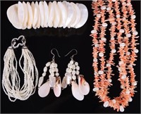 STERLING PEARL , SHELL & CORAL LADIES JEWELRY