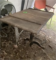 Antique Oak Tilting School Desk On Cast Iron Base