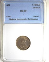1924 6 Pence NNC MS60 Australia