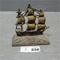 Early A. Galleon Cast Iron Ship Bookend
