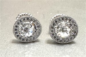 Sterling Silver Austrian Crystal Halo Earrings