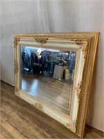 Gilt Accented Crackle White Lacquer Framed Mirror