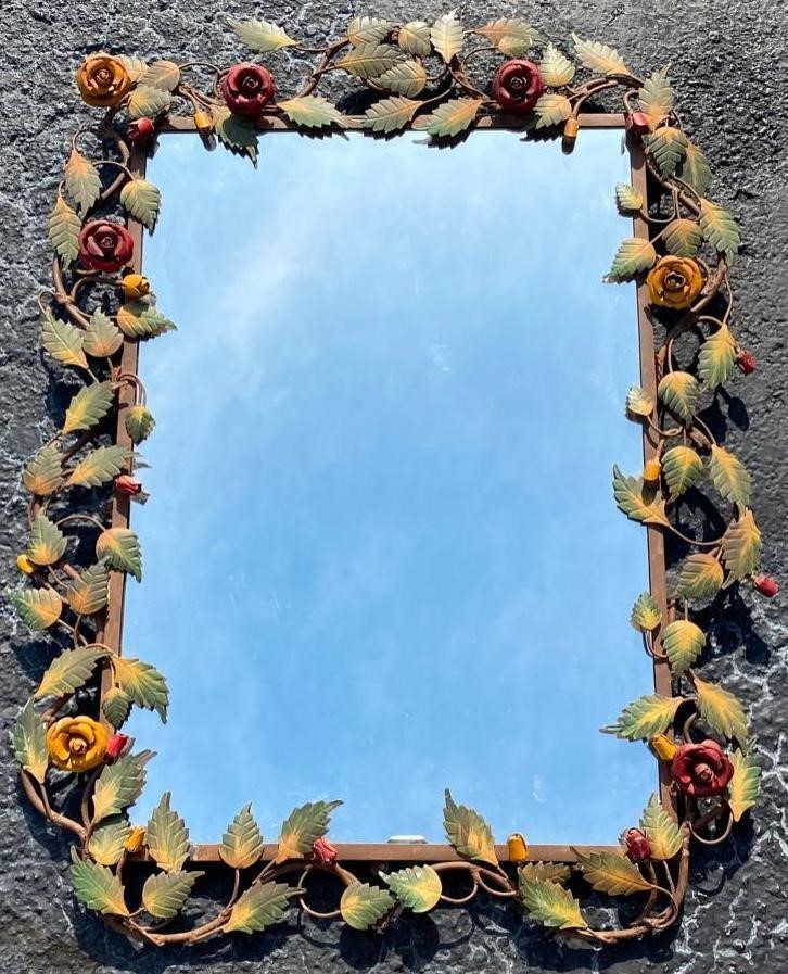 Vintage Metal Flower & Vine Framed Mirror