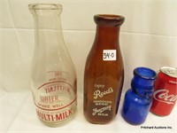 3 Vintage Glass Milk Bottles