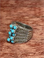 Turquoise & Marcasite Sterling .925 Silver Ring