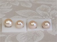 2 PAIRS OF PINK CULTURED PEARL EARRINGS