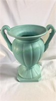 Large turquoise glaze two handle vase, no marks