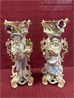 Pair of Victorian Vases, Boy & Girl with Music
