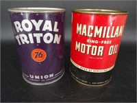 LOT (2) Macmillan & Union 76 Motor Oil Quart Cans