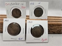 4 BIG CANADA PENNIES 1911,1913,1914 AND 1916