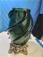 Beautiful heavy green glass vase 15 inches call