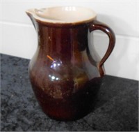 Brown Glazed Large Pottery Pitcher - 10" Tall