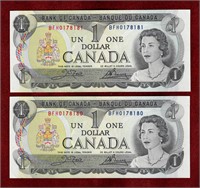 CANADA 2 CONSECUTIVE 1973 BANKNOTES BC-46b