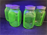 Set of 4 Uranium Spice Jars w/Lids 5" High