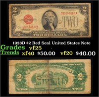 1928D $2 Red Seal United States Note Grades vf+