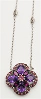 14K FLOWER NECKLACE WITH AMETHYST & PINK