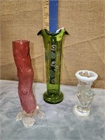 3 FANCY GLASS VASES