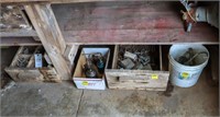 (2) Wooden Drawers of Hardware, Oil Cans, Chisels