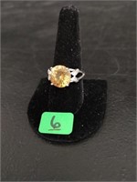 Citrine Color Round Cut Ring Sz 9 1/2 Marked 925