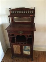 Small Mahogany Curio Cabinet with Beveled Mirrors