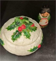 Vintage Lefton Christmas dish and shaker