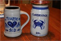 Cambridge MD small crock and a Trappe mug made by