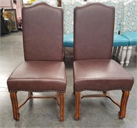 PAIR OF LEATHER / WOOD OCCASIONAL CHAIRS