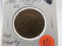 U.S 1851 Braided Hair Large Cent