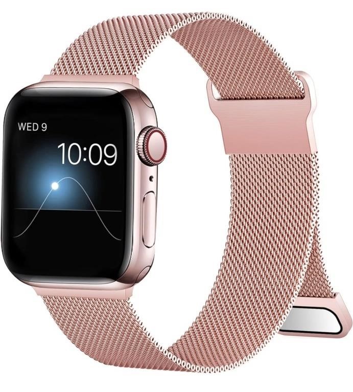 Magnetic Apple Watch Band Mesh StainlessSteel PINK
