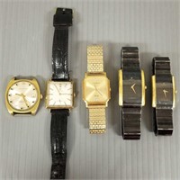 5 wristwatches including square Omega, 2 Movado,